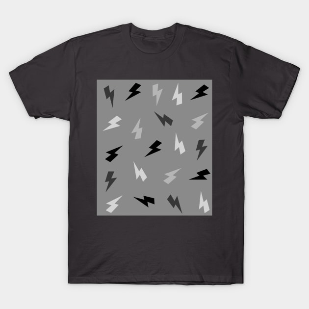 Grey and Black Lightning, Thunder, Bolt on Grey T-Shirt by OneThreeSix